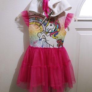 Little girls xs size4-5 unicorn tulle dress with hood